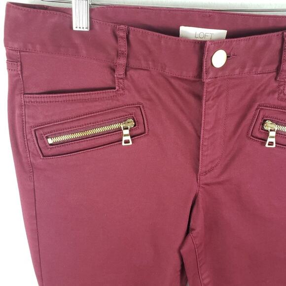 Ann Taylor LOFT Skinny Jean Size 6 Marisa Burgundy Moto Gold Ankle Pocket Zipper - Picture 5 of 9